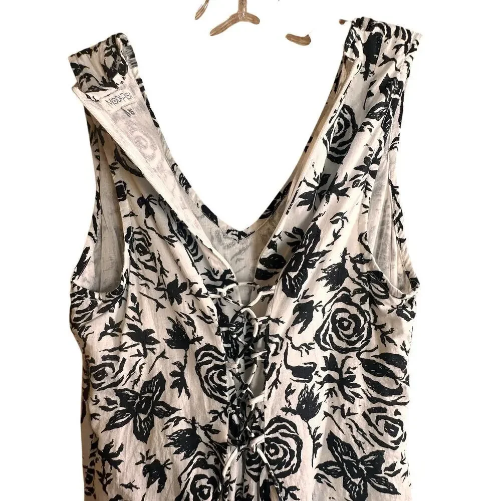 ModaPosa Womens XS Black White Floral Sleeveless Swing Dress Lace Up Back‎ Lined - Picture 14 of 16
